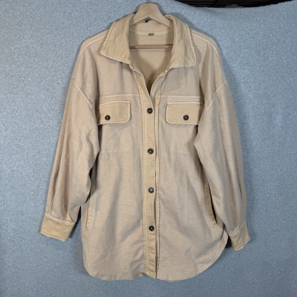 Free People Ruby Jacket Sz Small Sherpa Oversized Slouchy Distressed beige